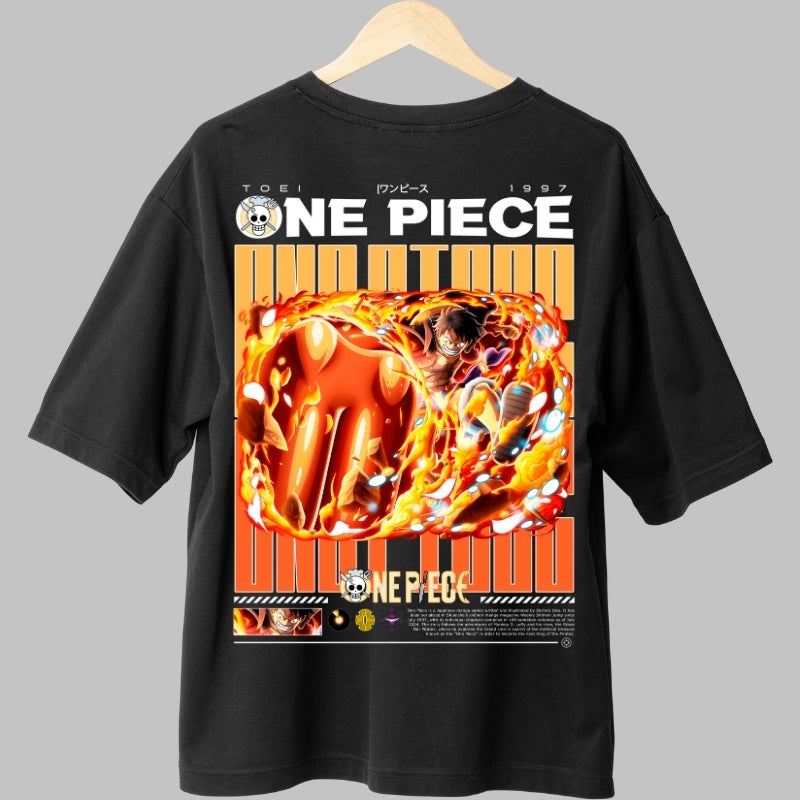 Tricou Anime One Piece - Luffy Gear Second Flame Fist spate
