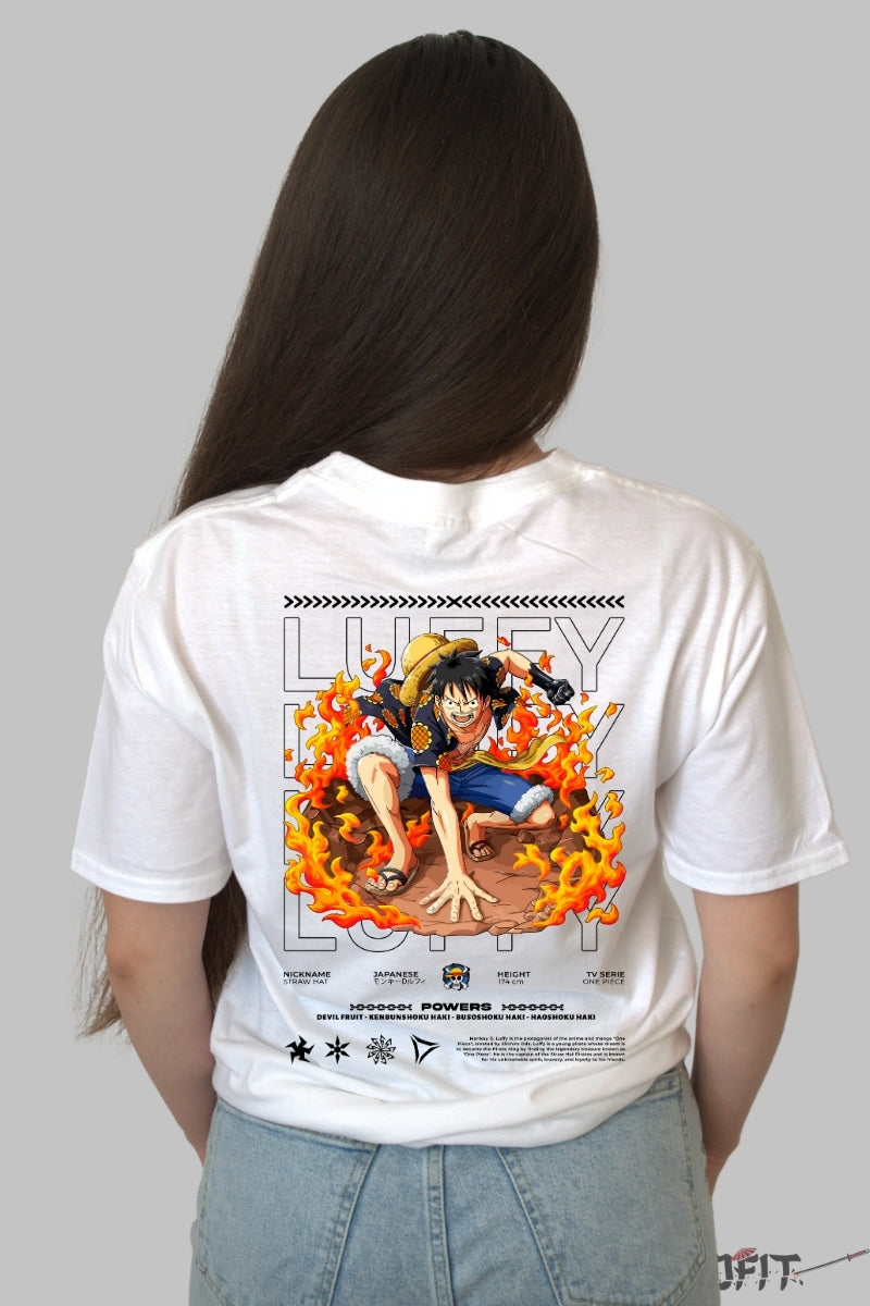 Tricou Anime One Piece - Luffy Gear Second Inferno dama alb