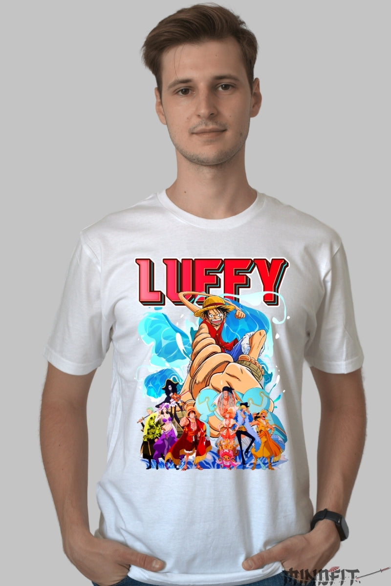 Tricou Anime One Piece - Luffy Gear Third si Echipajul Mugiwara barbat alb