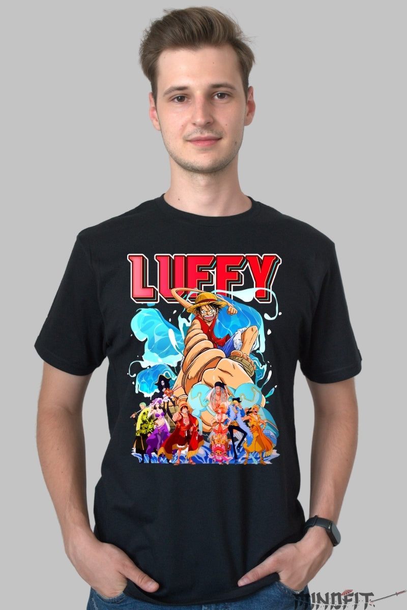 Tricou Anime One Piece - Luffy Gear Third si Echipajul Mugiwara barbat negru