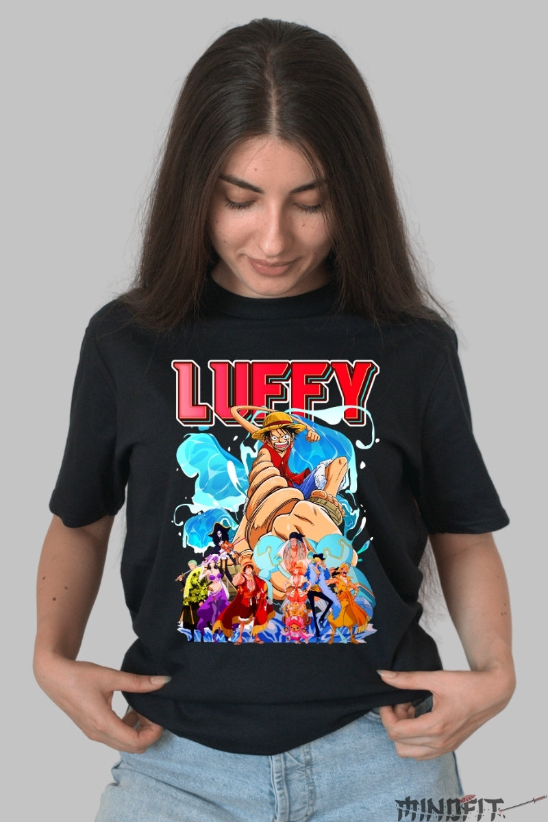 Tricou Anime One Piece - Luffy Gear Third si Echipajul Mugiwara dama negru