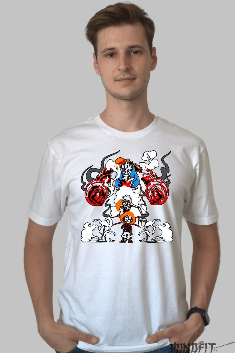 Tricou Anime One Piece - Luffy Gear Transformation barbat alb