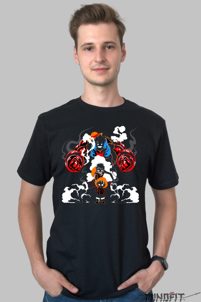 Tricou Anime One Piece - Luffy Gear Transformation barbat negru