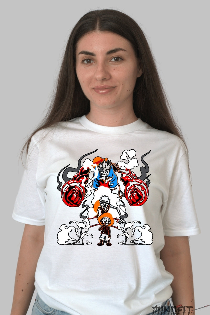 Tricou Anime One Piece - Luffy Gear Transformation dama alb