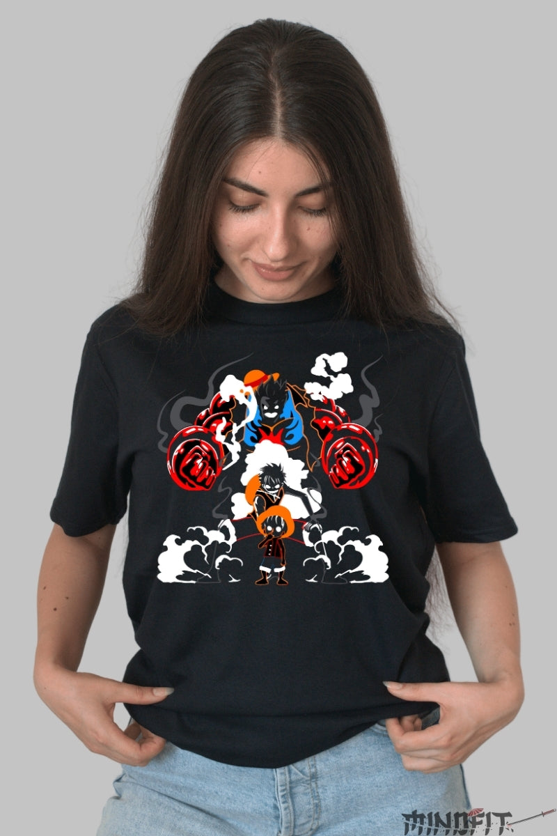 Tricou Anime One Piece - Luffy Gear Transformation dama negru
