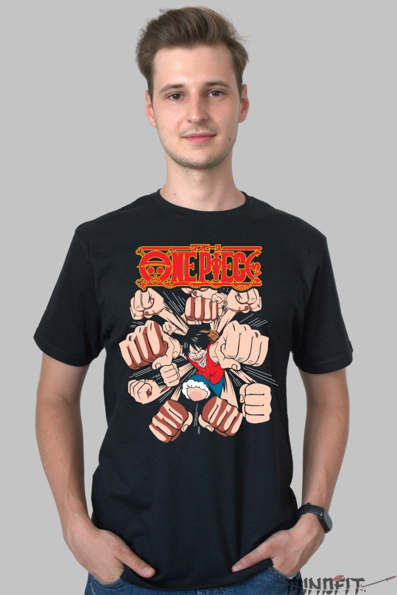 Tricou Anime One Piece - Luffy Gomu Gomu no Gatling barbat negru