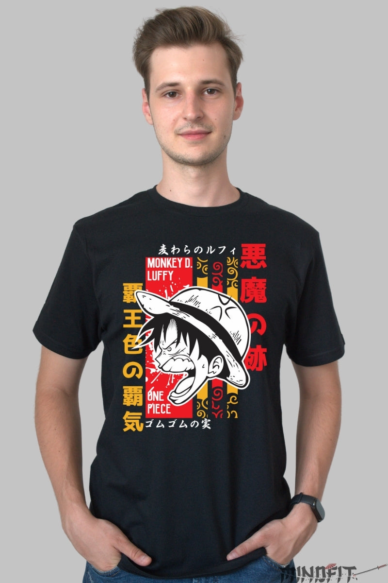 Tricou Anime One Piece - Luffy Haki Conqueror Gear barbat negru
