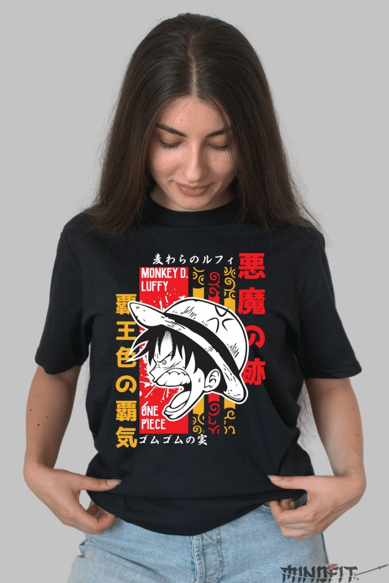 Tricou Anime One Piece - Luffy Haki Conqueror Gear dama negru