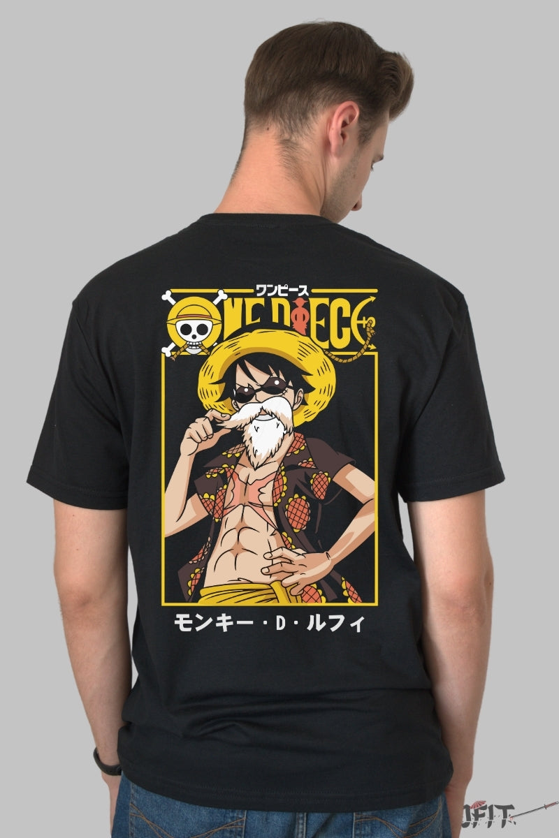 Tricou Anime One Piece - Luffy In Stilul Lui Master Roshi barbat negru