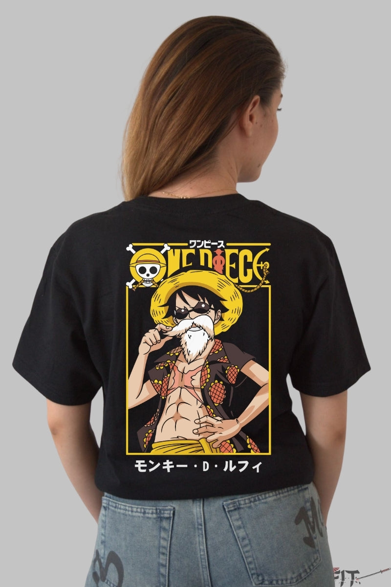 Tricou Anime One Piece - Luffy In Stilul Lui Master Roshi dama negru