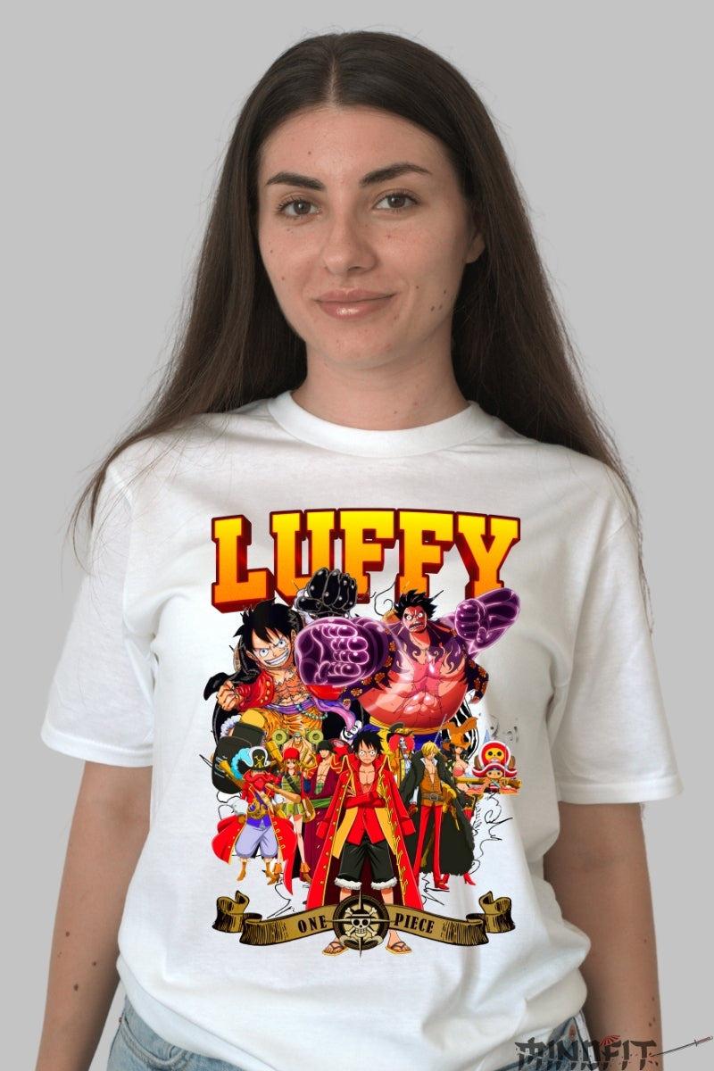 Tricou Anime One Piece - Luffy King of Pirates dama alb