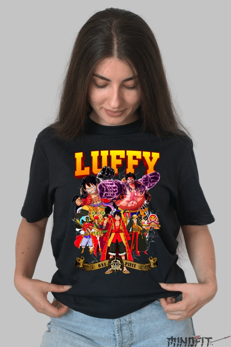 Tricou Anime One Piece - Luffy King of Pirates dama negru