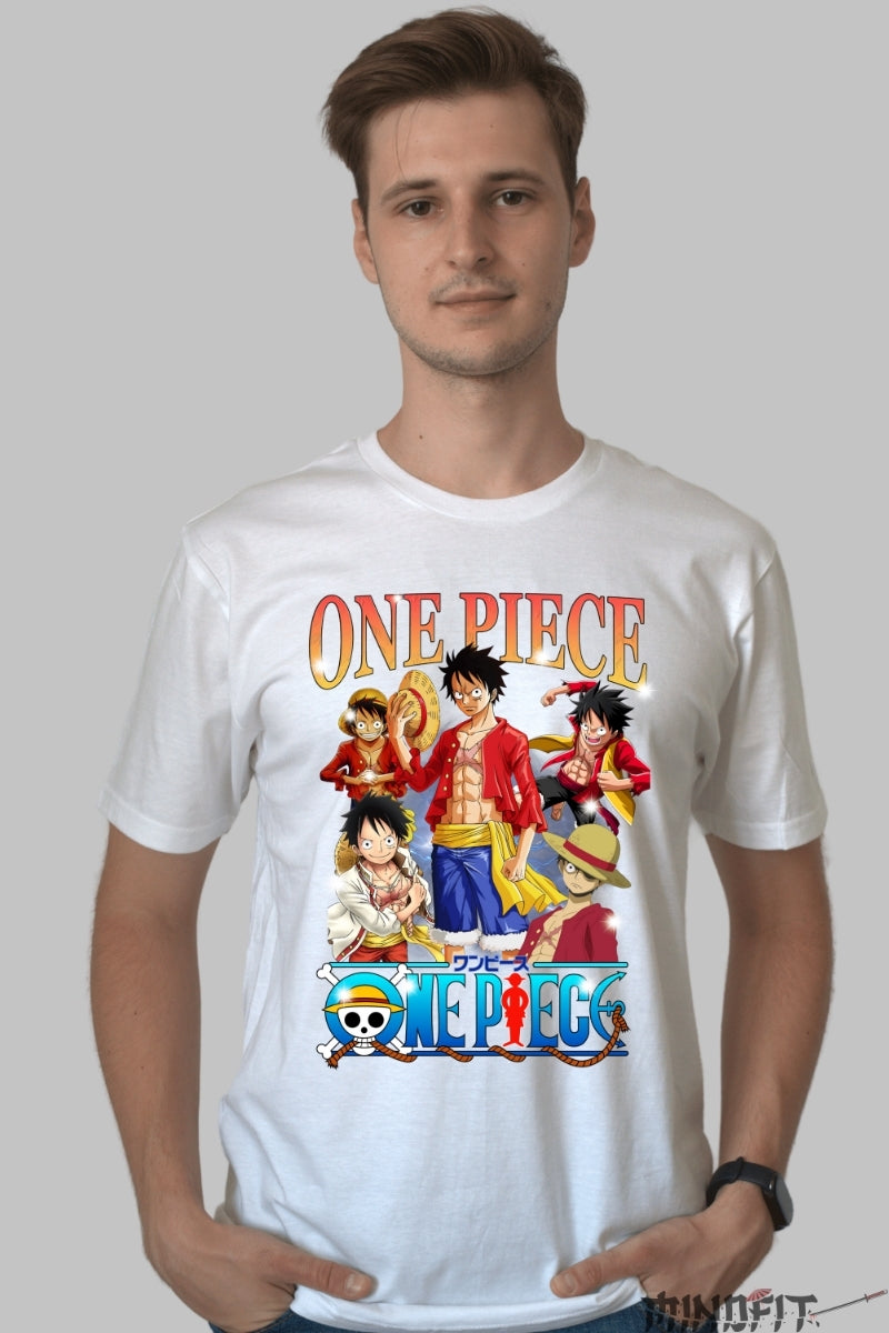 Tricou Anime One Piece - Luffy Legenda Marelui Pirat barbat alb