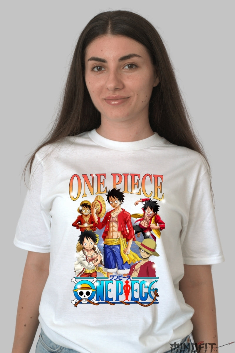 Tricou Anime One Piece - Luffy Legenda Marelui Pirat dama alb