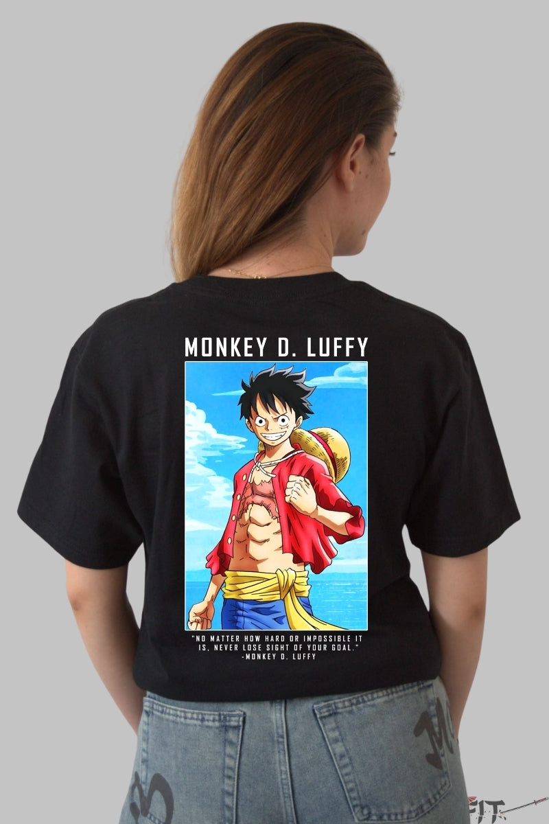 Tricou Anime One Piece - Luffy Pirate King Vibes dama negru