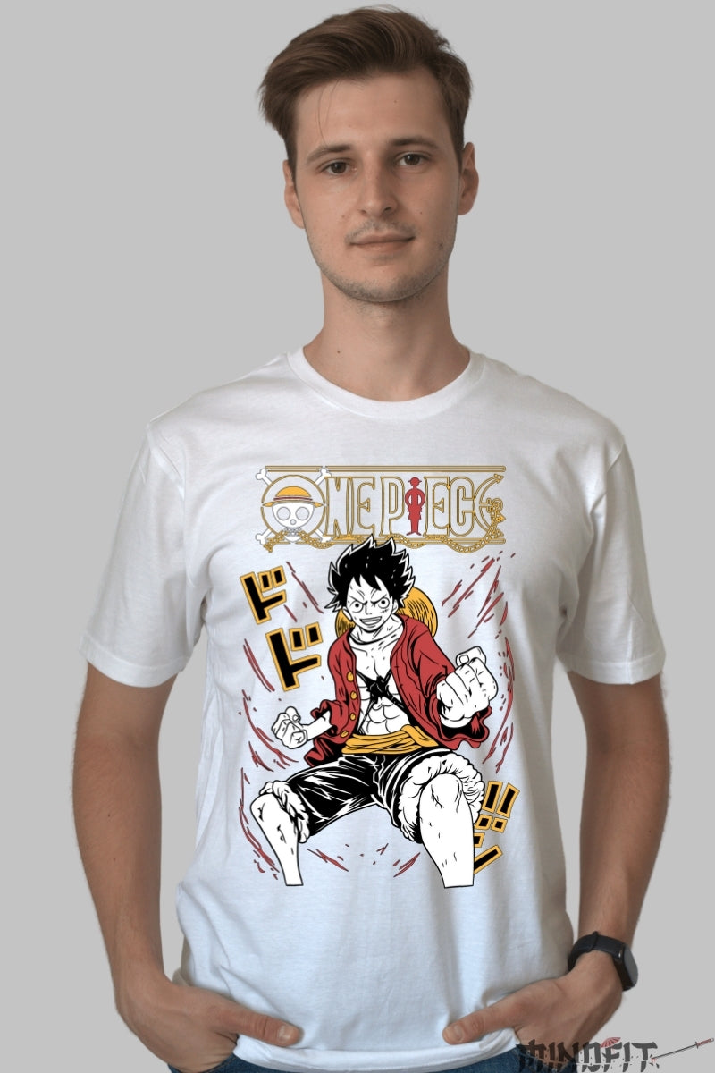 Tricou Anime One Piece - Luffy Red Rage Mode barbat alb