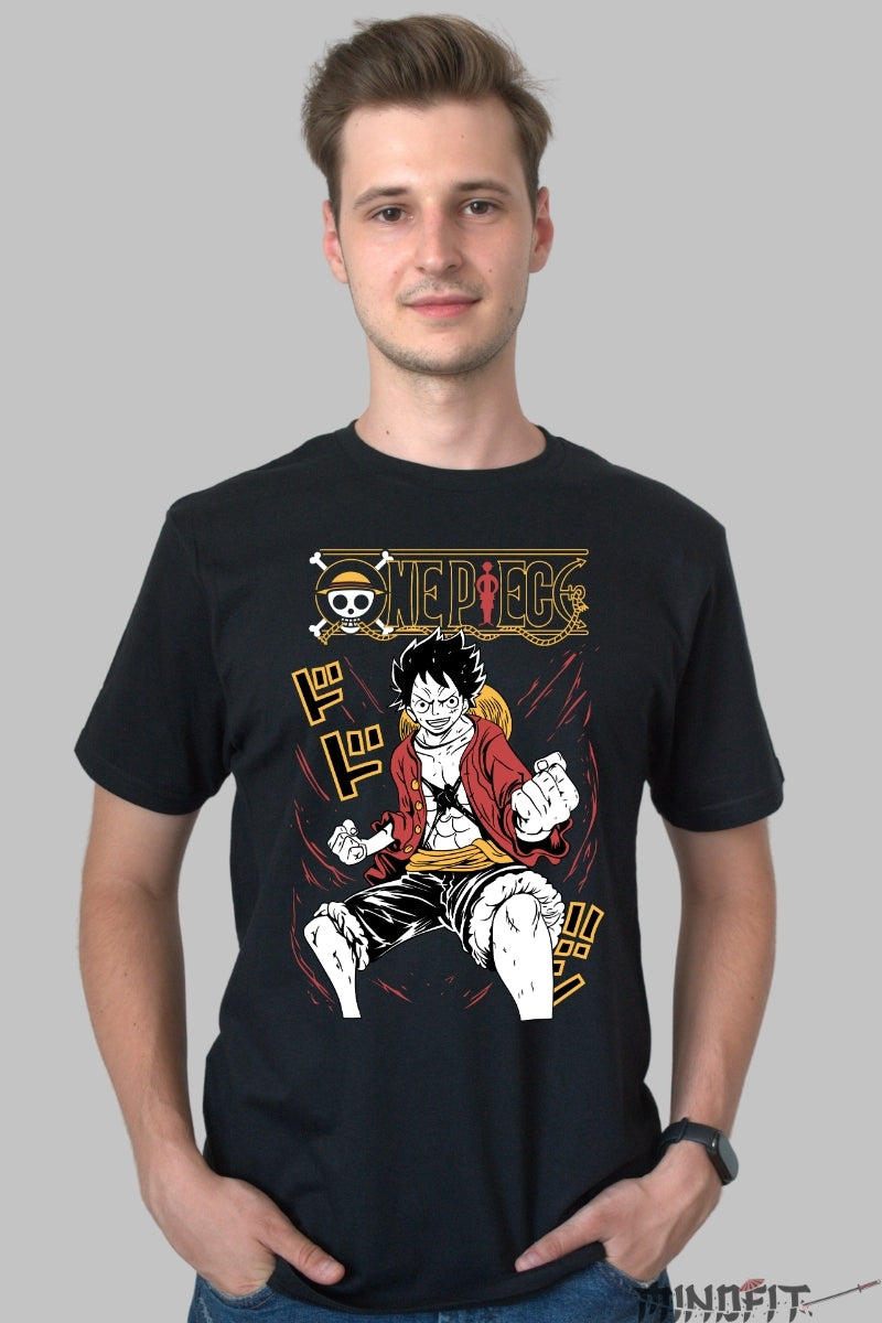 Tricou Anime One Piece - Luffy Red Rage Mode barbat negru