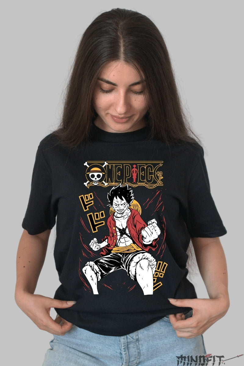 Tricou Anime One Piece - Luffy Red Rage Mode dama negru