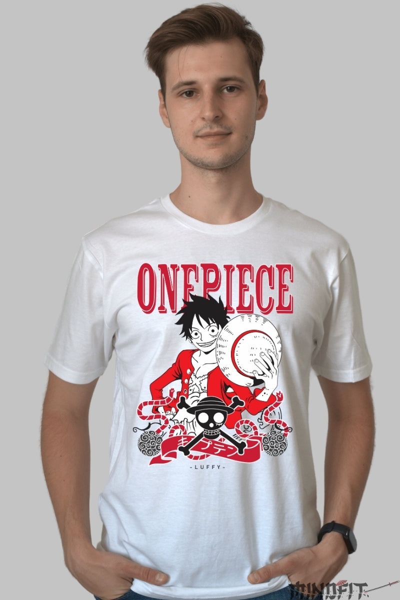 Tricou Anime One Piece - Luffy si Palarie de Paie barbat alb