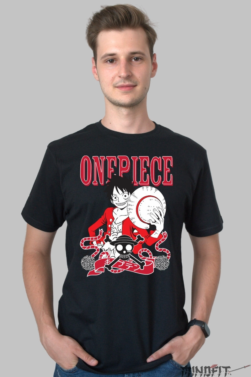 Tricou Anime One Piece - Luffy si Palarie de Paie barbat negru