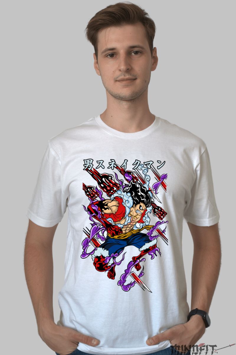 Tricou Anime One Piece Luffy Snake Man barbat alb