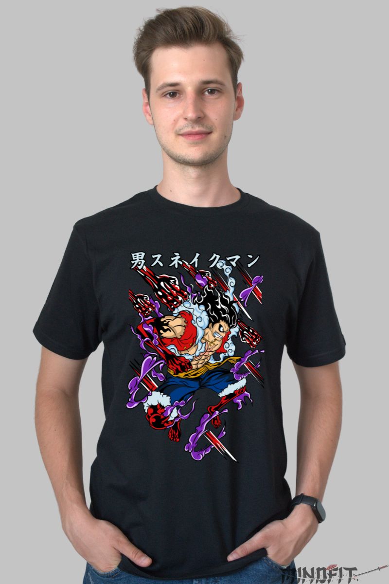 Tricou Anime One Piece Luffy Snake Man barbat negru
