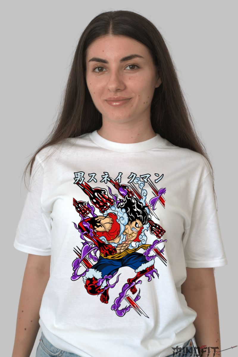 Tricou Anime One Piece Luffy Snake Man dama alb