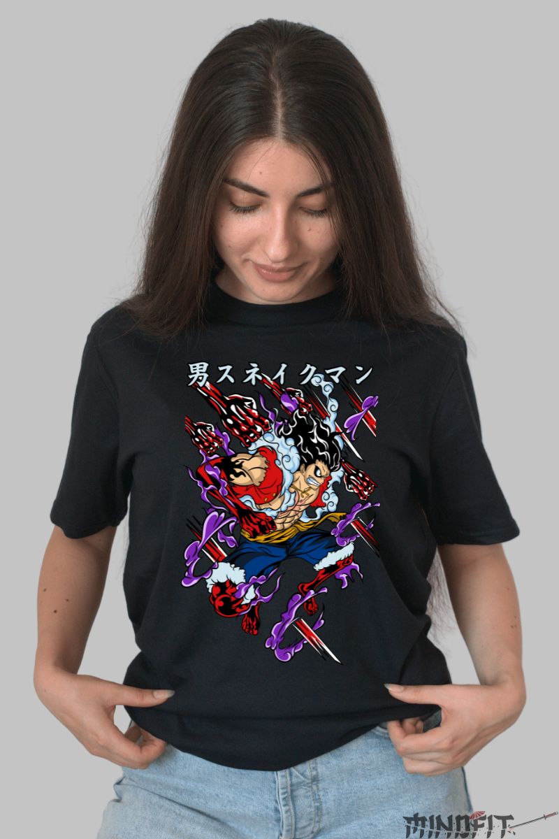Tricou Anime One Piece Luffy Snake Man dama negru