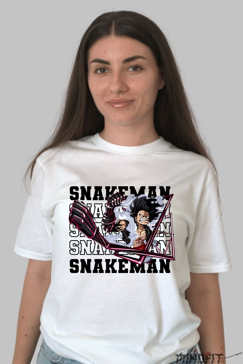 Tricou Anime One Piece Luffy Snakeman Epic dama alb