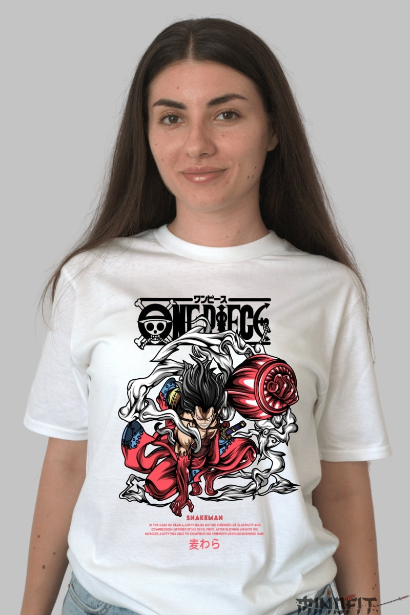 Tricou Anime One Piece - Luffy Snakeman Gear Fourth dama alb