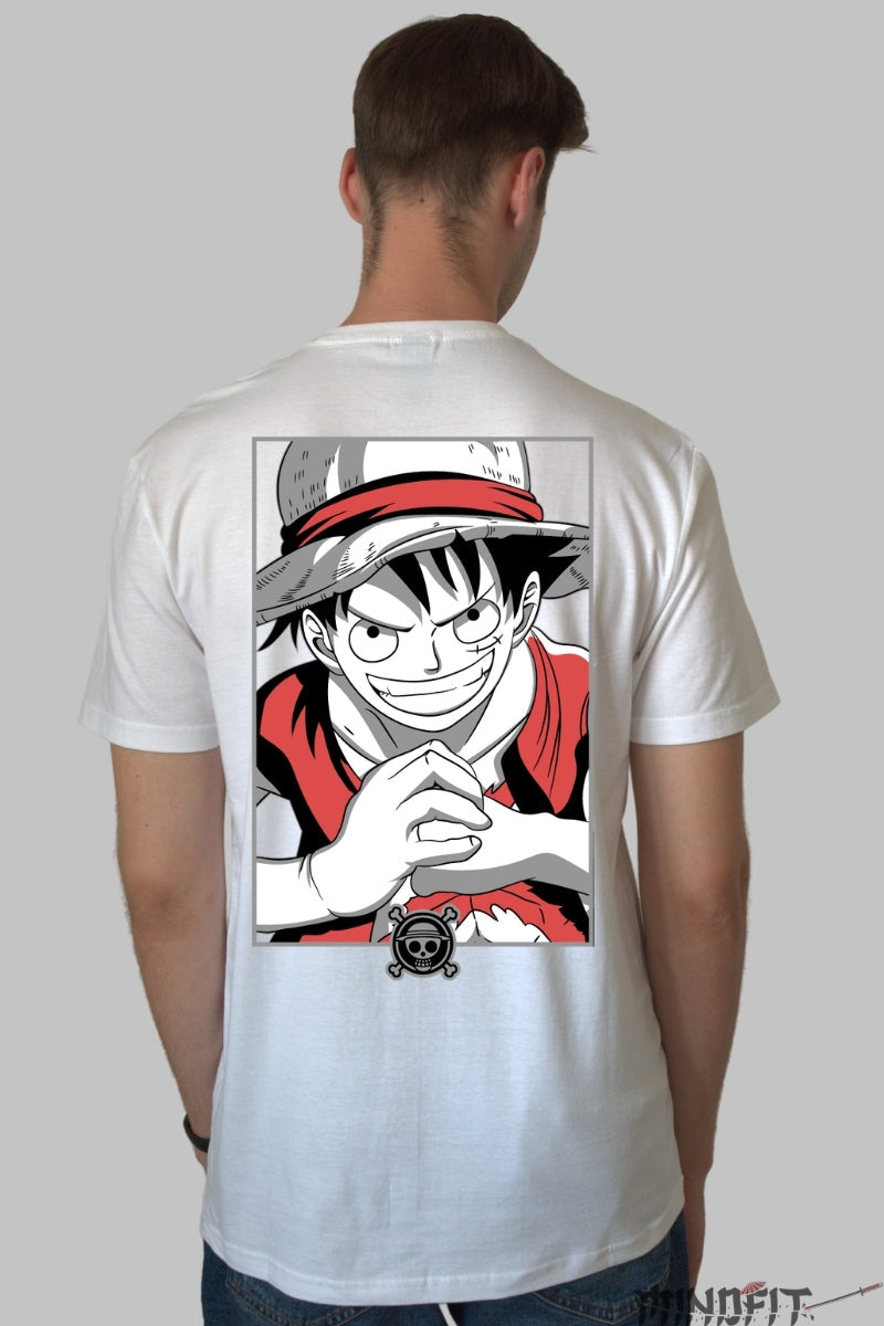 Tricou Anime One Piece - Luffy Straw Hat Determination barbat alb