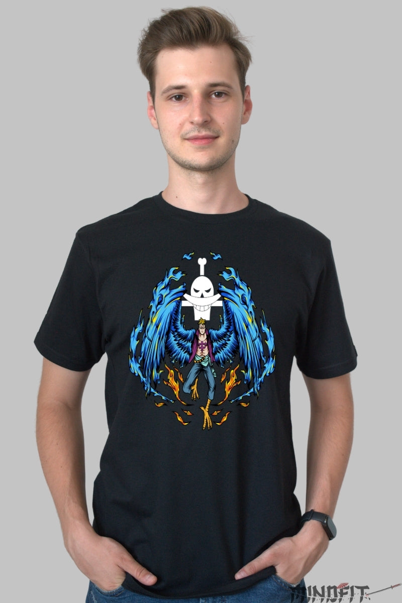 Tricou Anime One Piece - Marco Phoenix Fire Wings barbat negru