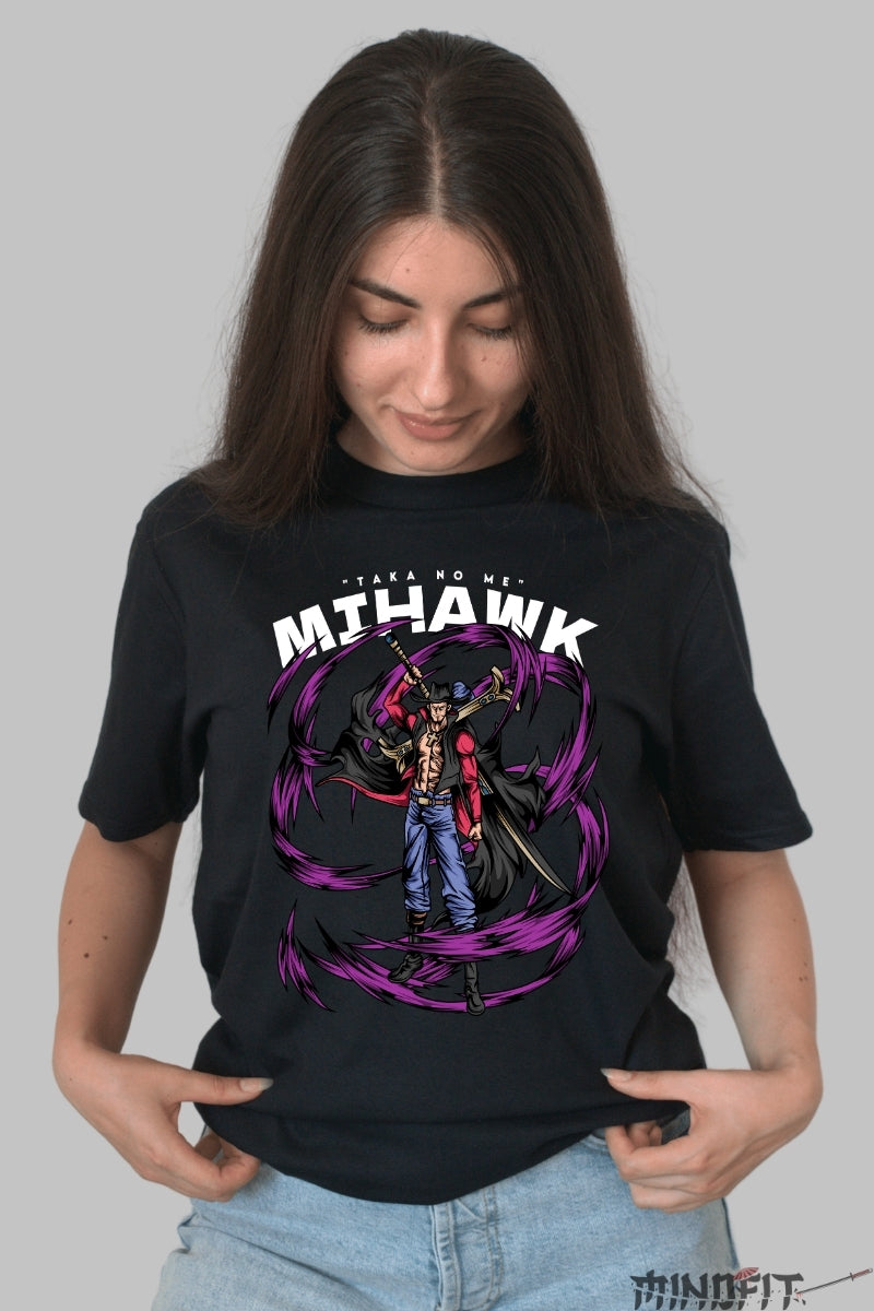 Tricou Anime One Piece - Mihawk Taka no Me dama negru