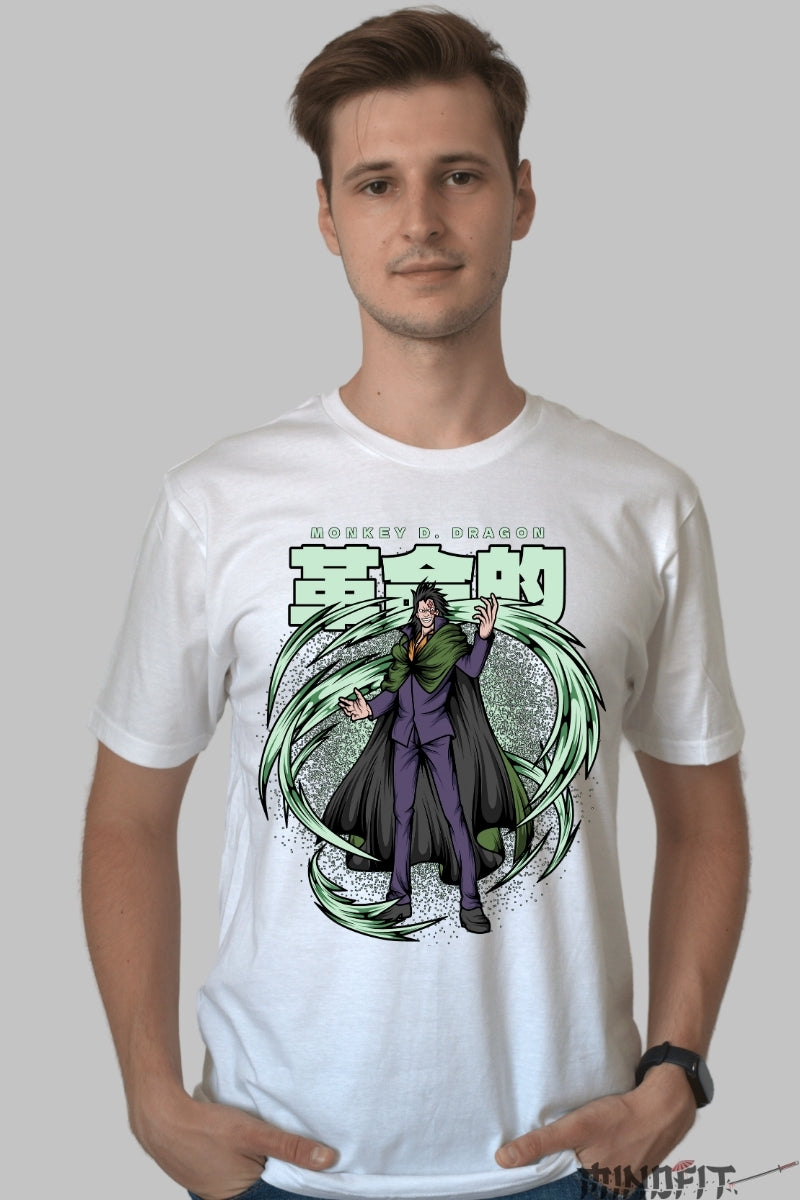 Tricou Anime One Piece - Monkey D. Dragon Rebel Wind Force barbat alb