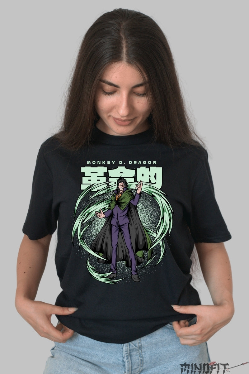 Tricou Anime One Piece - Monkey D. Dragon Rebel Wind Force dama negru