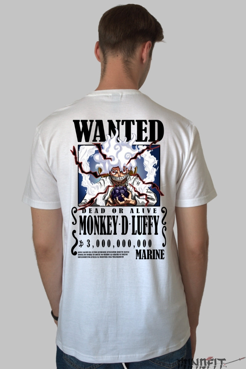 Tricou Anime One Piece - Monkey D. Luffy Gear 5 Wanted barbat alb