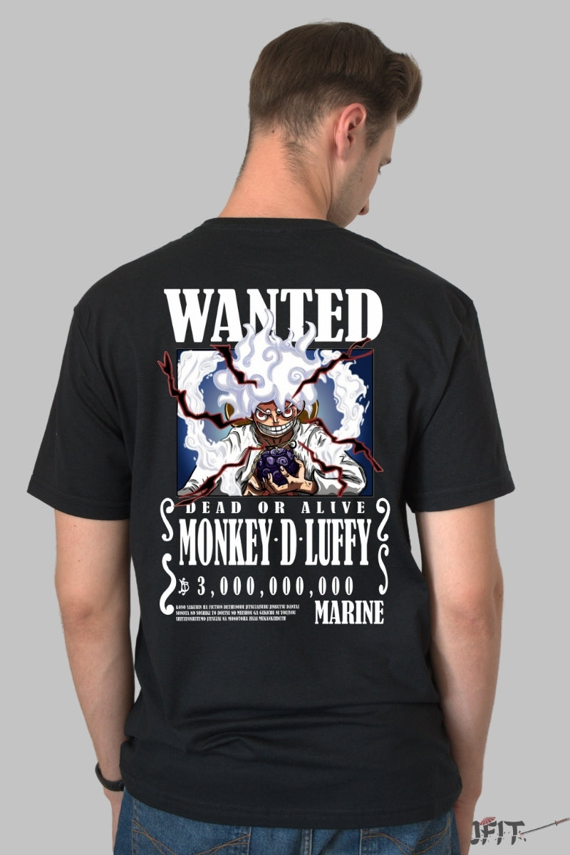 Tricou Anime One Piece - Monkey D. Luffy Gear 5 Wanted barbat negru