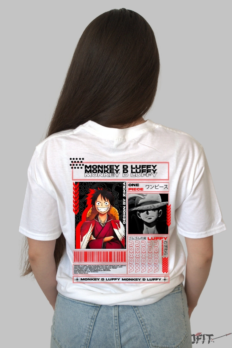 Tricou Anime One Piece - Monkey D. Luffy King of Pirates dama alb