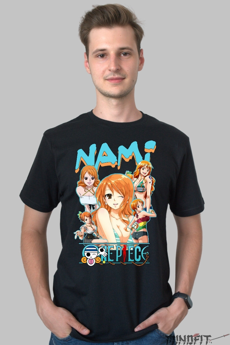 Tricou Anime One Piece - Nami in Stiluri Iconice barbat negru