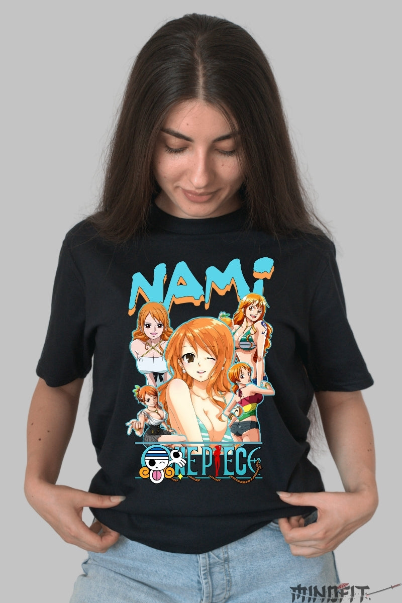Tricou Anime One Piece - Nami in Stiluri Iconice dama negru