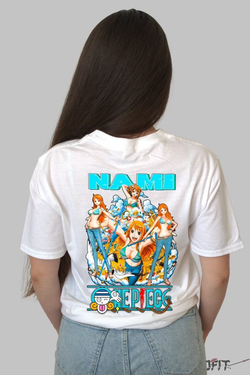 Tricou Anime One Piece - Nami Queen of Navigation dama alb