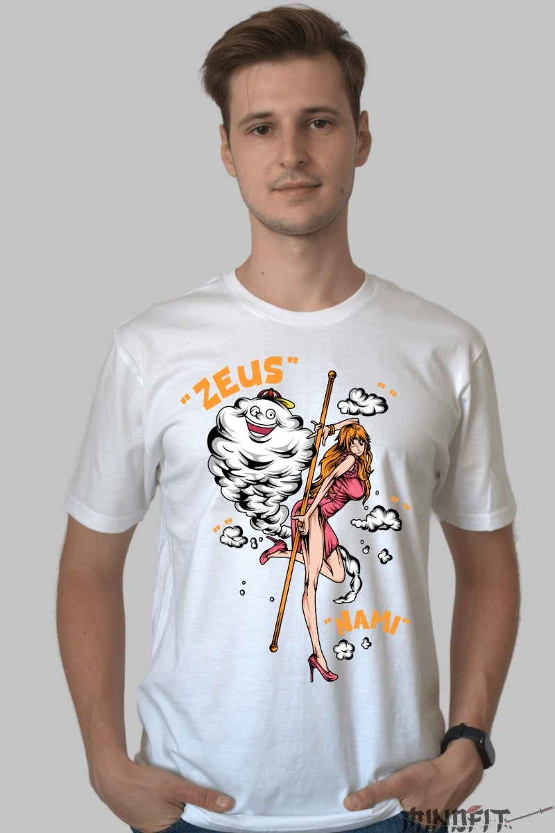 Tricou Anime One Piece - Nami si Zeus in actiune barbat alb
