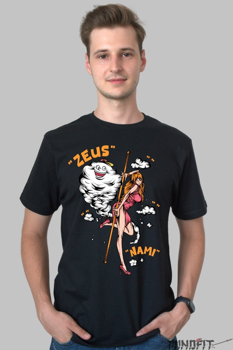 Tricou Anime One Piece - Nami si Zeus in actiune barbat negru
