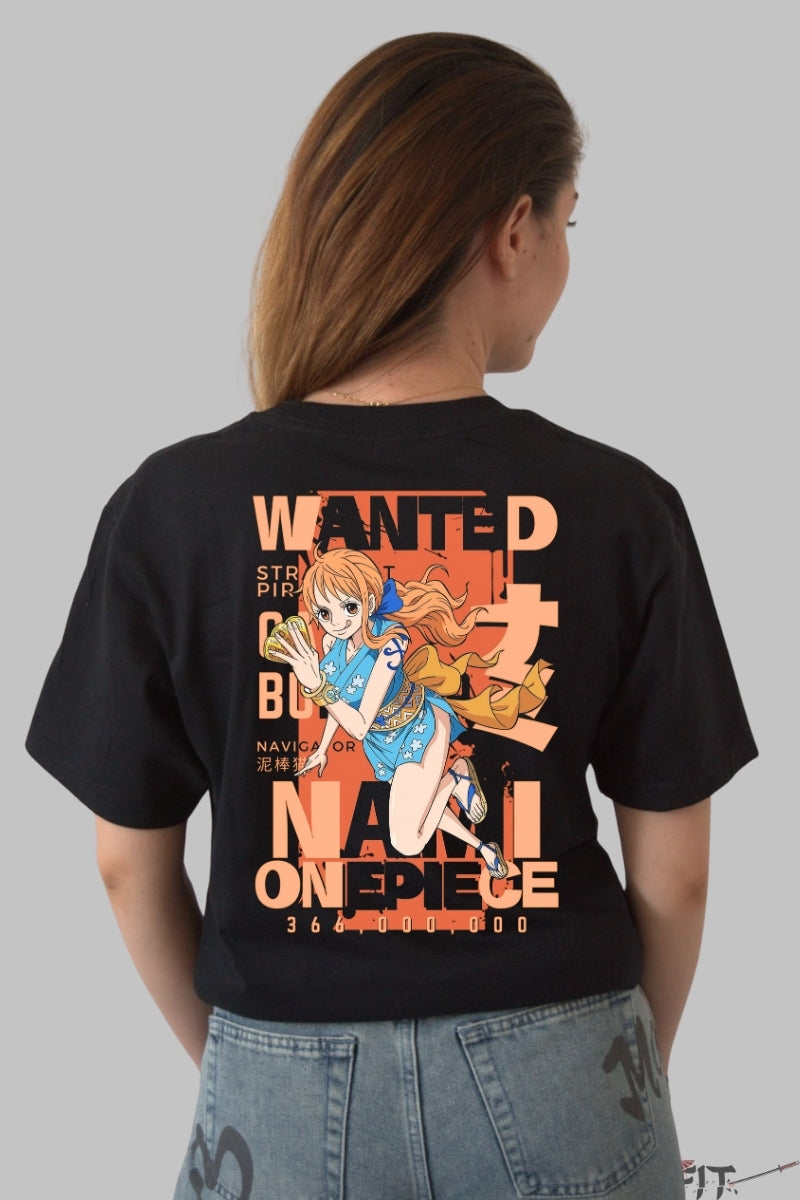 Tricou Anime One Piece - Nami Wanted Navigator Style dama negru