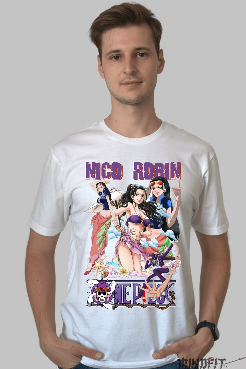 Tricou Anime One Piece - Nico Robin Arheologul Umbrei barbat alb