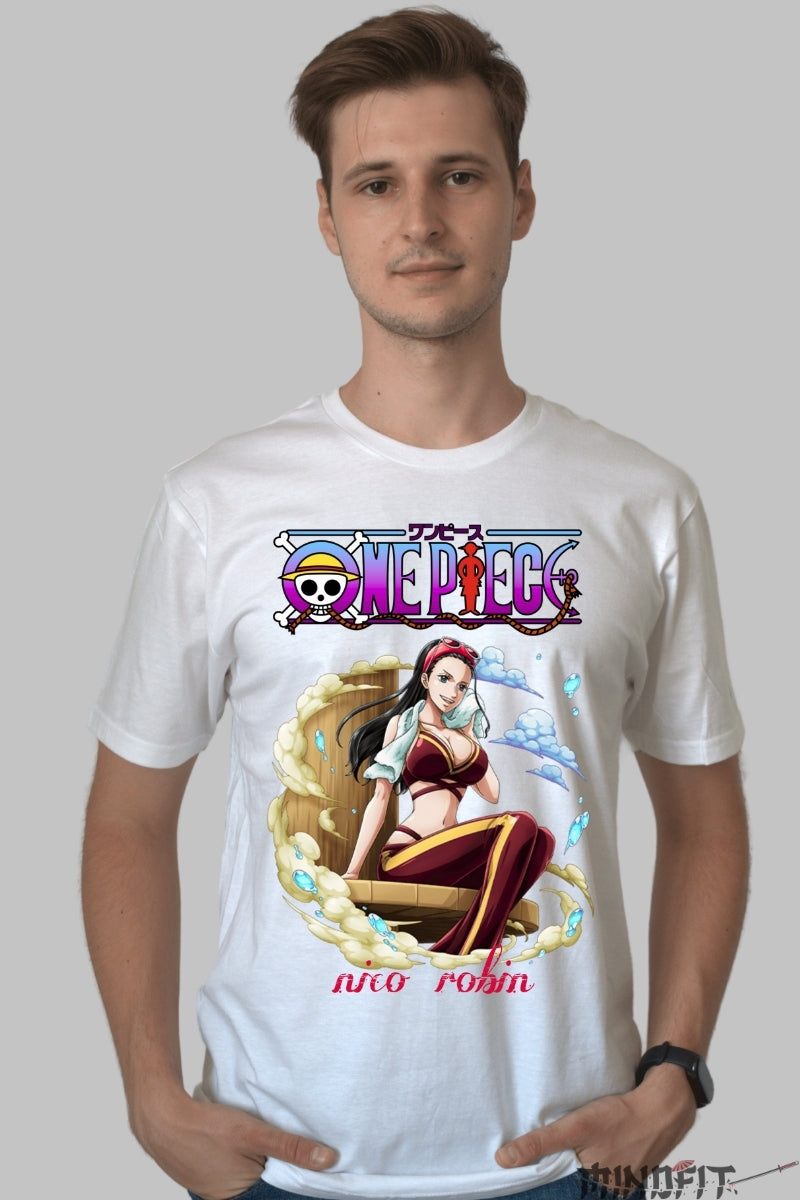 Tricou Anime One Piece - Nico Robin Elegant Power barbat alb