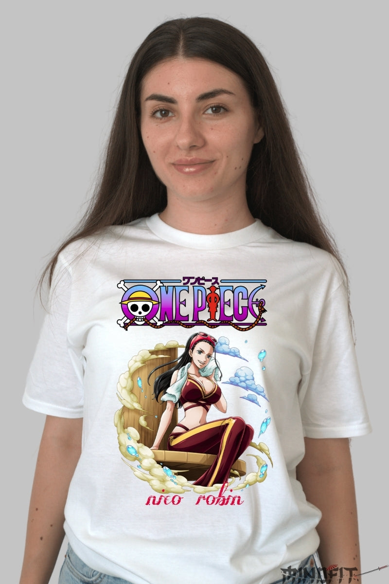 Tricou Anime One Piece - Nico Robin Elegant Power dama alb