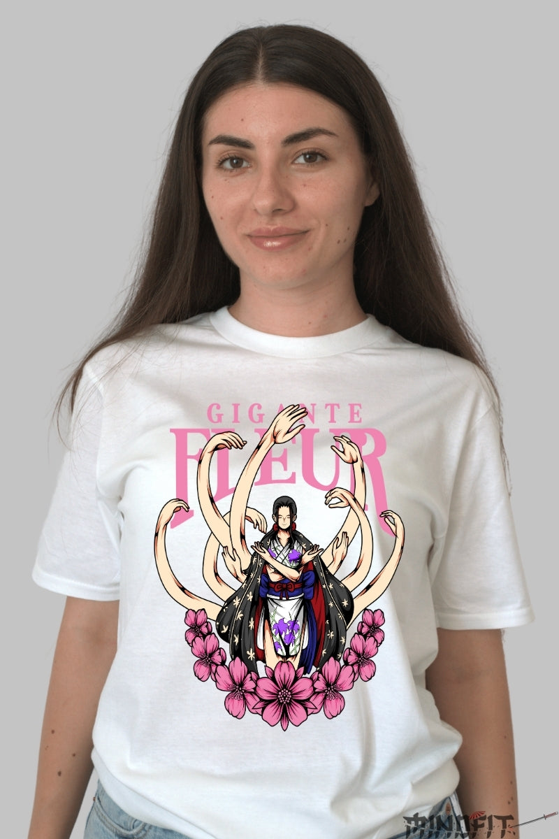 Tricou Anime One Piece - Nico Robin Gigante Fleur dama alb