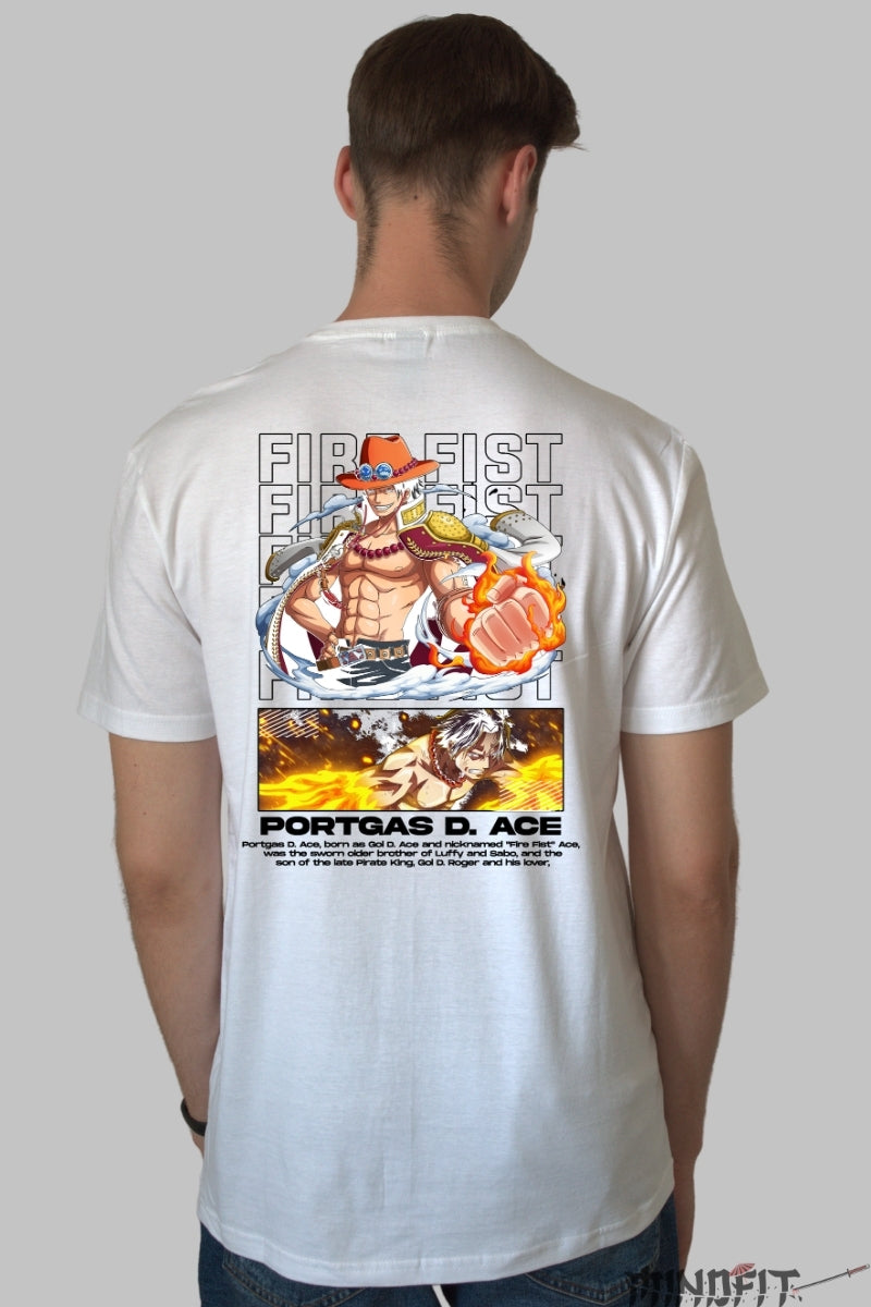 Tricou Anime One Piece - Portgas D. Ace Fist of Fire barbat alb