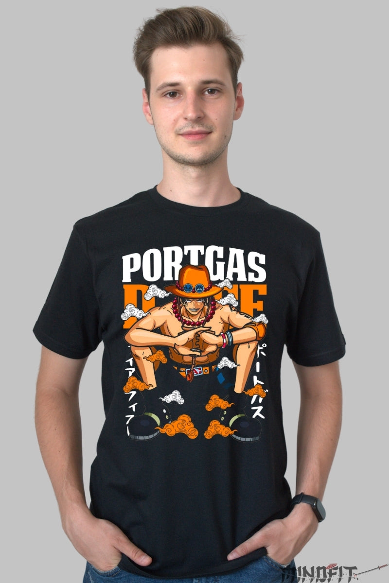 Tricou Anime One Piece - Portgas D. Ace Flacara Libertatii barbat negru